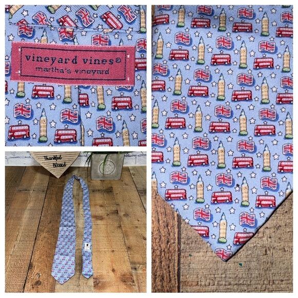Vineyard Vines England Double Decker Bus Big Ben London Mens tie - Picture 1 of 11